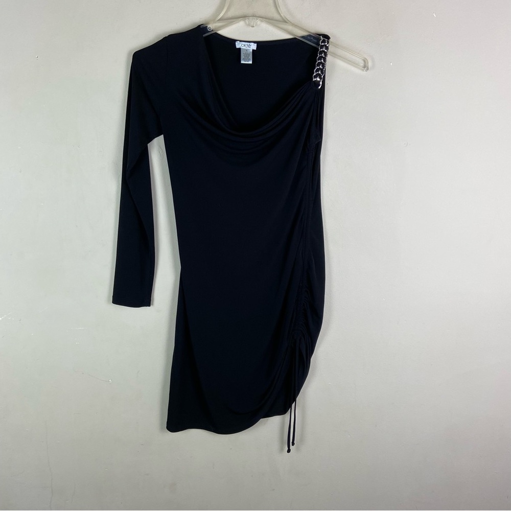 Cache Y2k Black Asymmetrical One Shoulder Mini Dr… - image 2